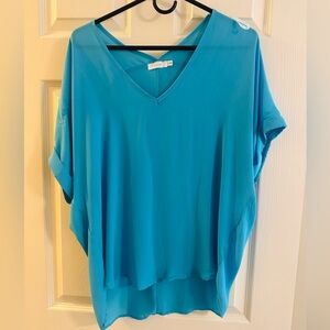 LUSH Aqua Blue V-Neck Women's Top